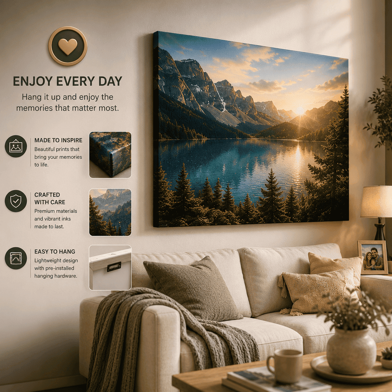 Finished canvas print displayed in a living room